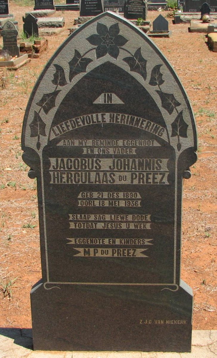 PREEZ Jacobus Johannis Herculaas, du 1890-1936