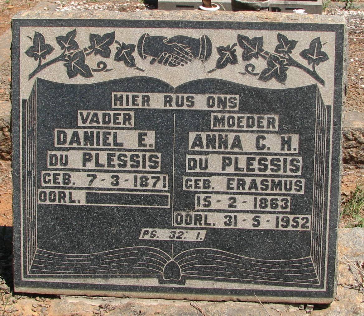 PLESSIS Daniel E., du 1871- &amp; Anna C.H. ERASMUS 1863-1952