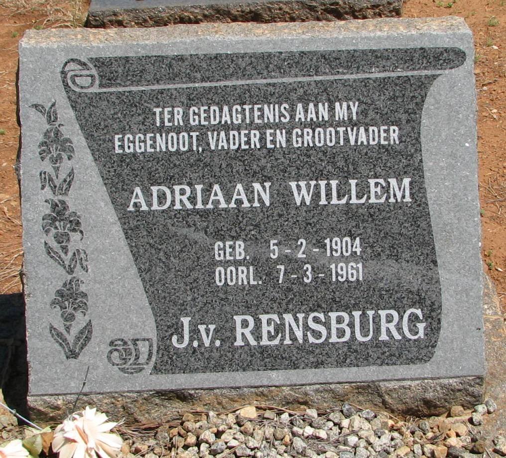 RENSBURG Adriaan Willem, J.v. 1904-1961