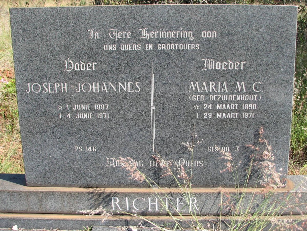 RICHTER Joseph Johannes 1887-1971 &amp; Maria M.C. BEZUIDENHOUT 1890-1971