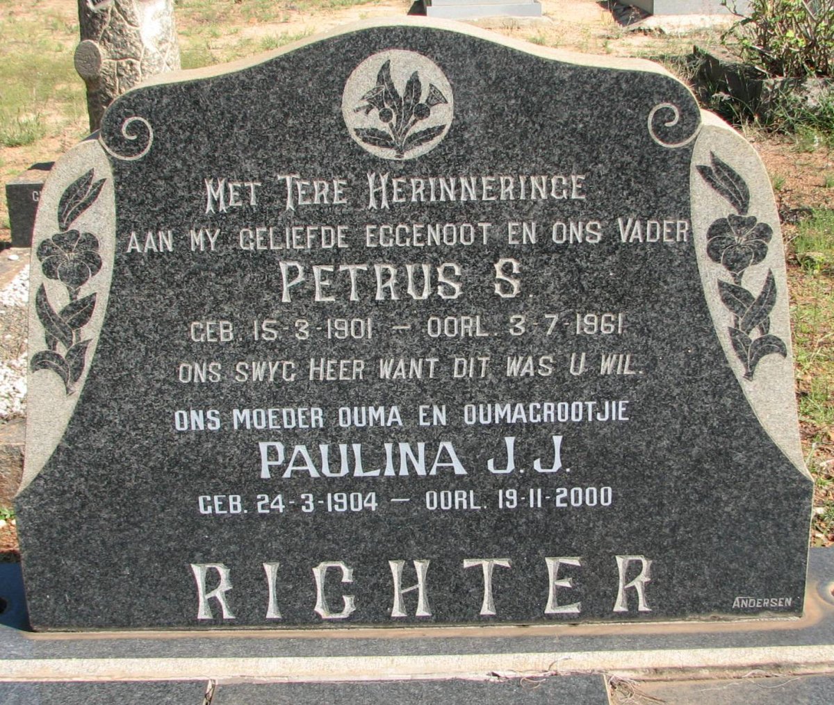 RICHTER Petrus S. 1901-1961 &amp; Paulina J.J. 1904-2000
