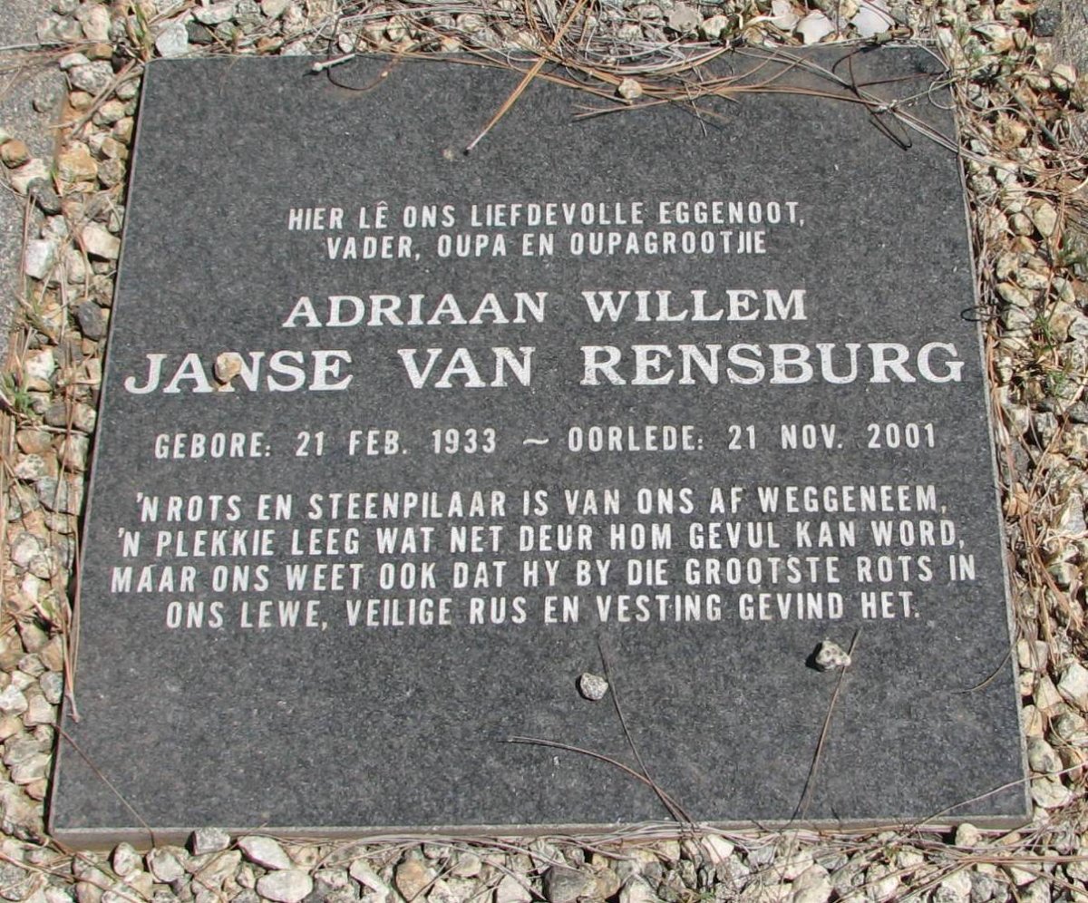 RENSBURG Adriaan Willem, Janse van 1933-2001