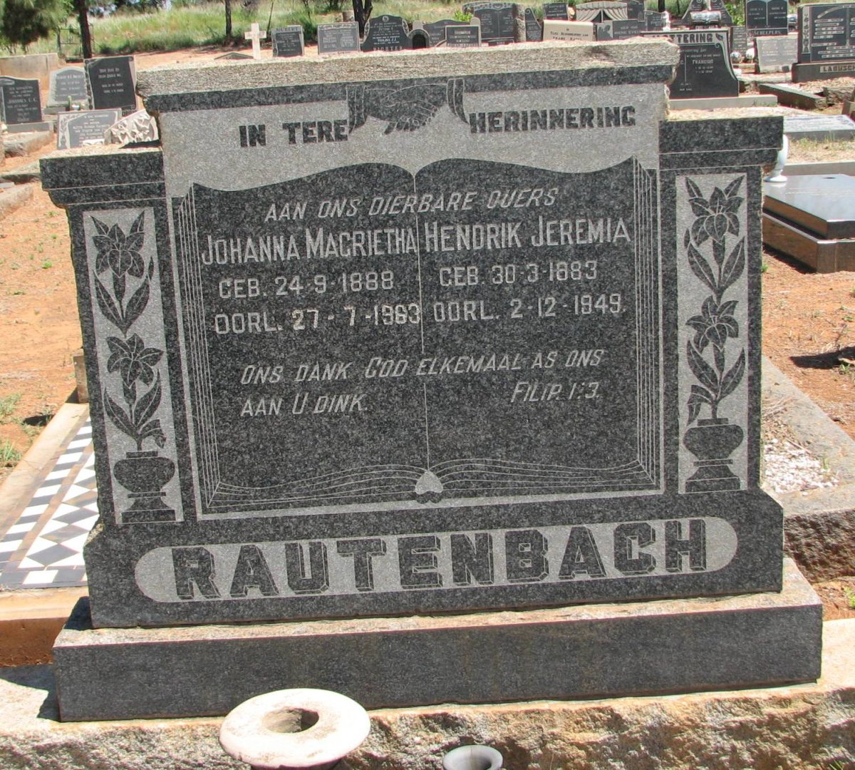 RAUTENBACH Hendrik Jeremia 1883-1949 &amp; Johanna Magrietha 1888-1963