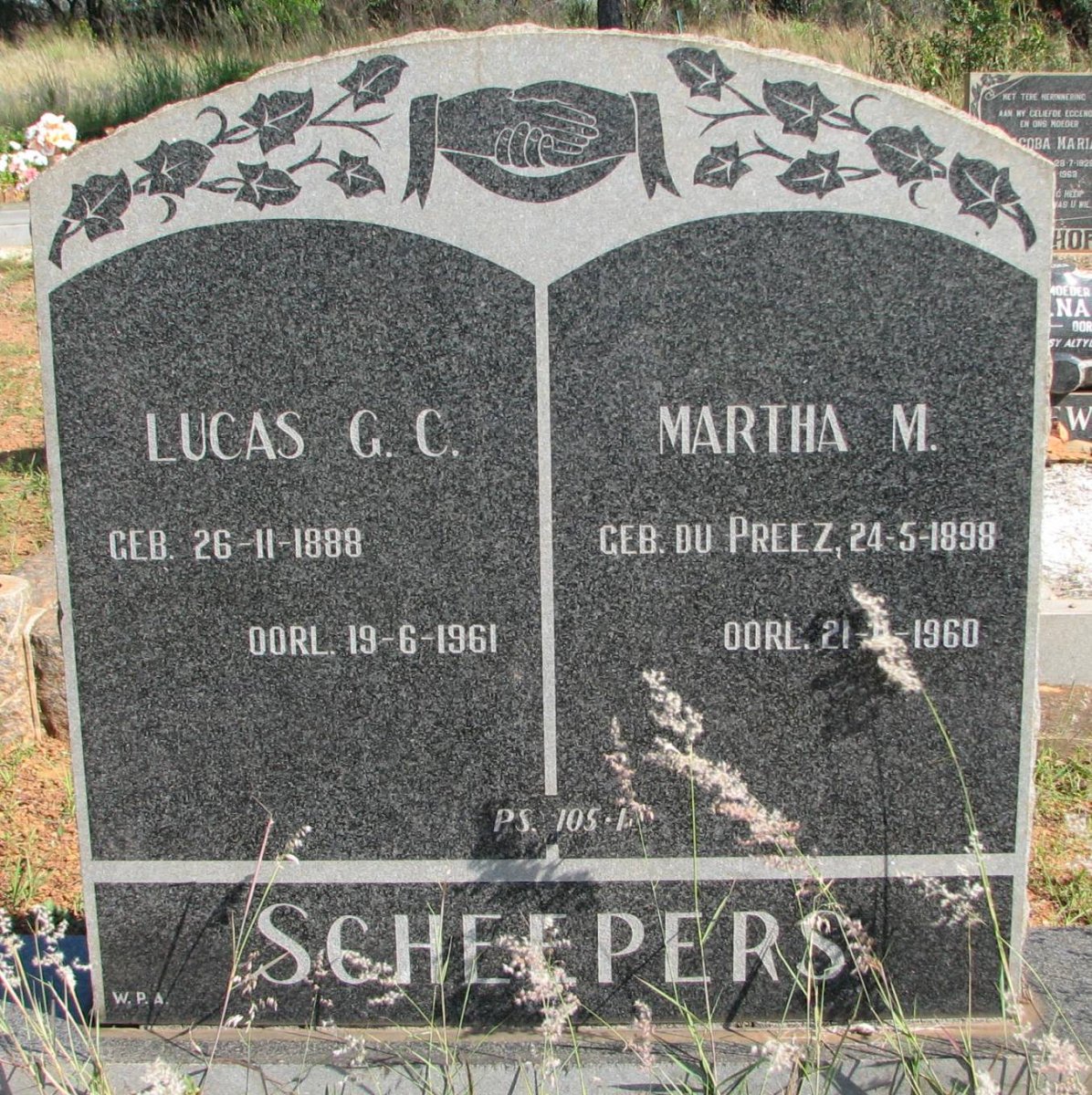 SCHEEPERS Lucas G.C. 1888-1961 &amp; Martha M. DU PREEZ 1898-1960
