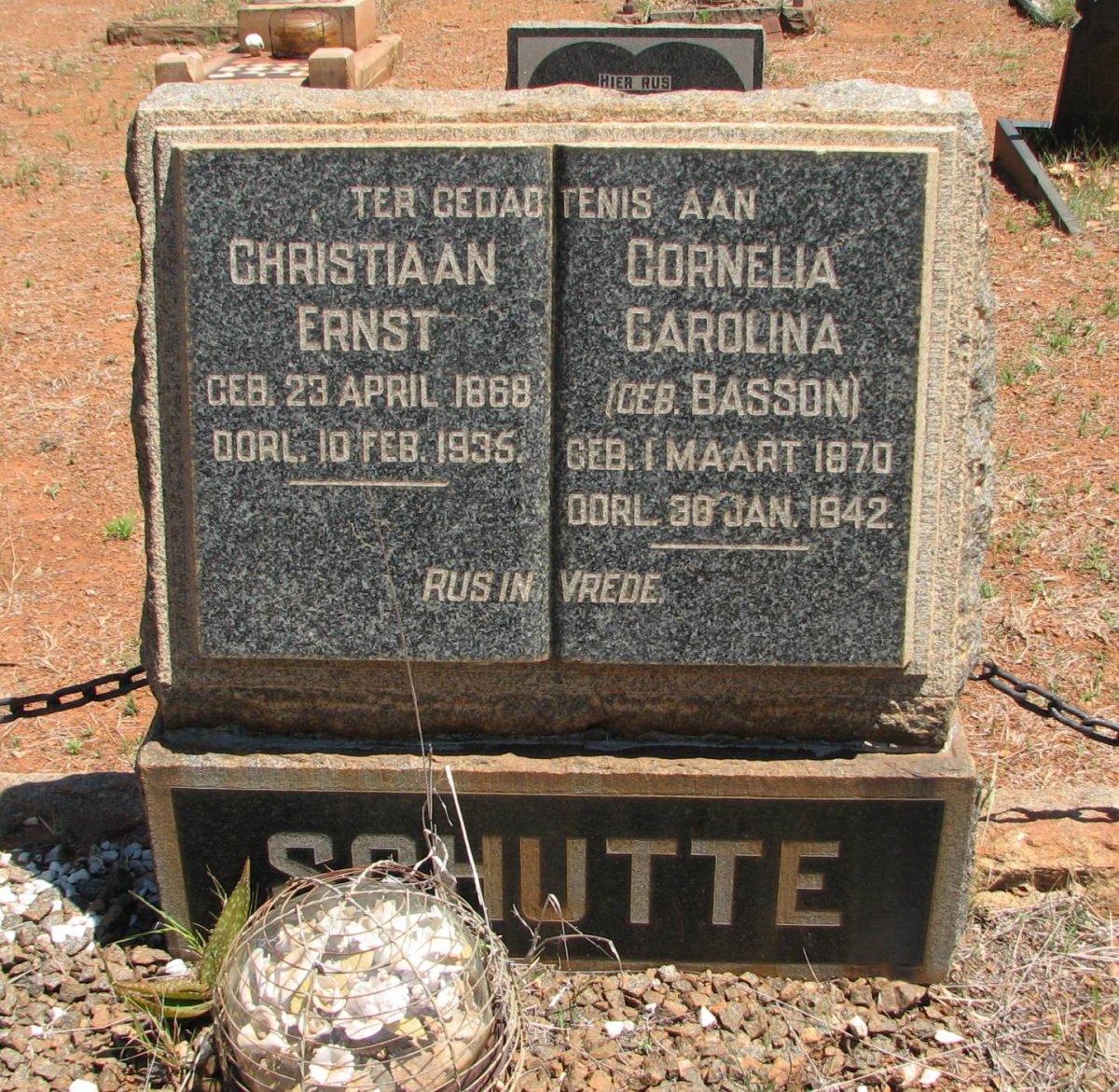 SCHUTTE Christiaan Ernst 1868-1935 &amp; Cornelia Carolina BASSON 1870-1942
