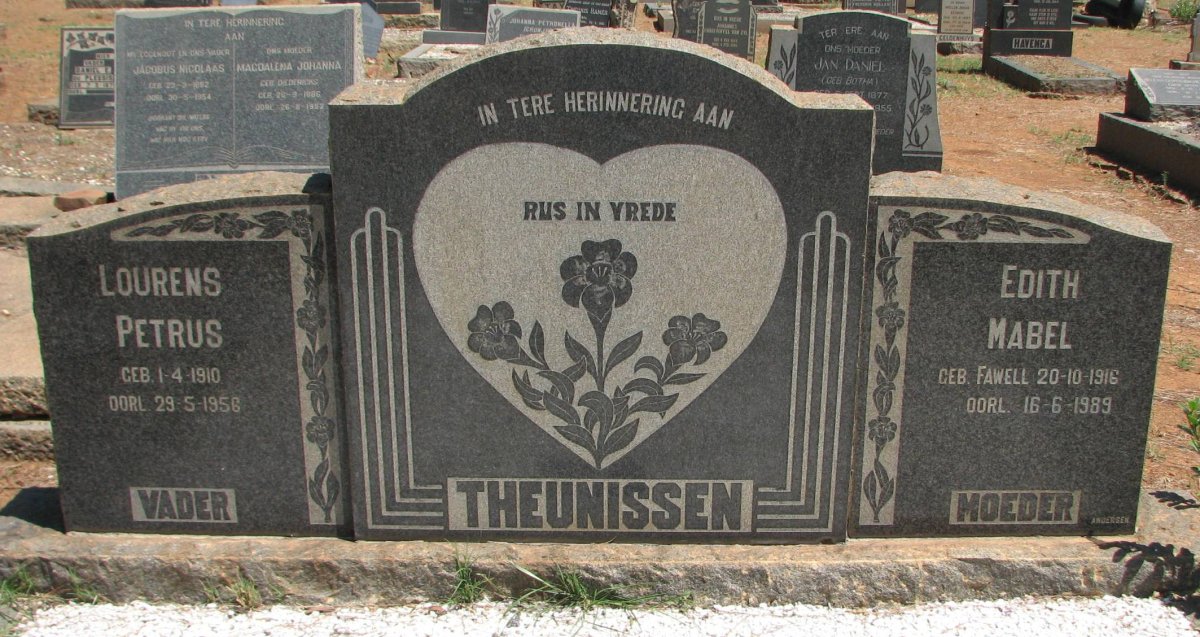 THEUNISSEN Lourens Petrus 1910-1956 &amp; Edith Mabel 1916-1989