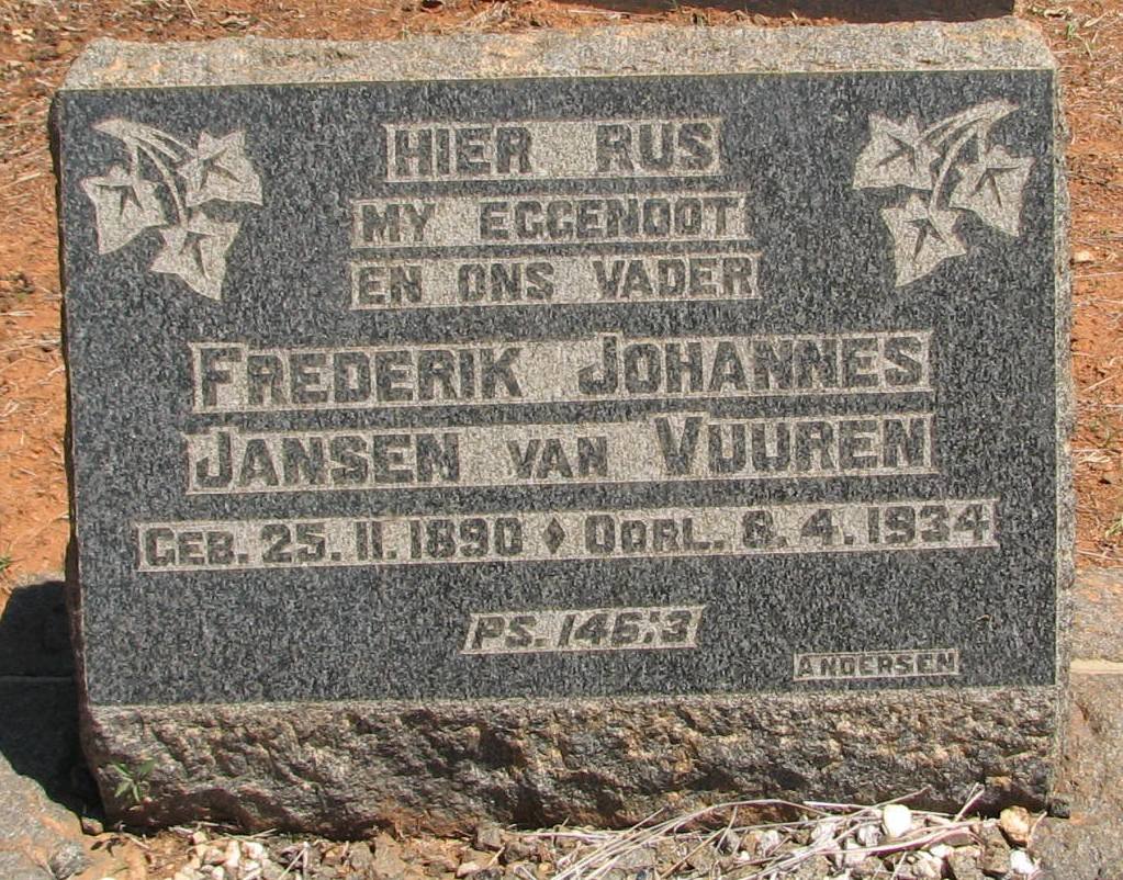 VUUREN Frederik Johannes, Jansen van 1890-1934
