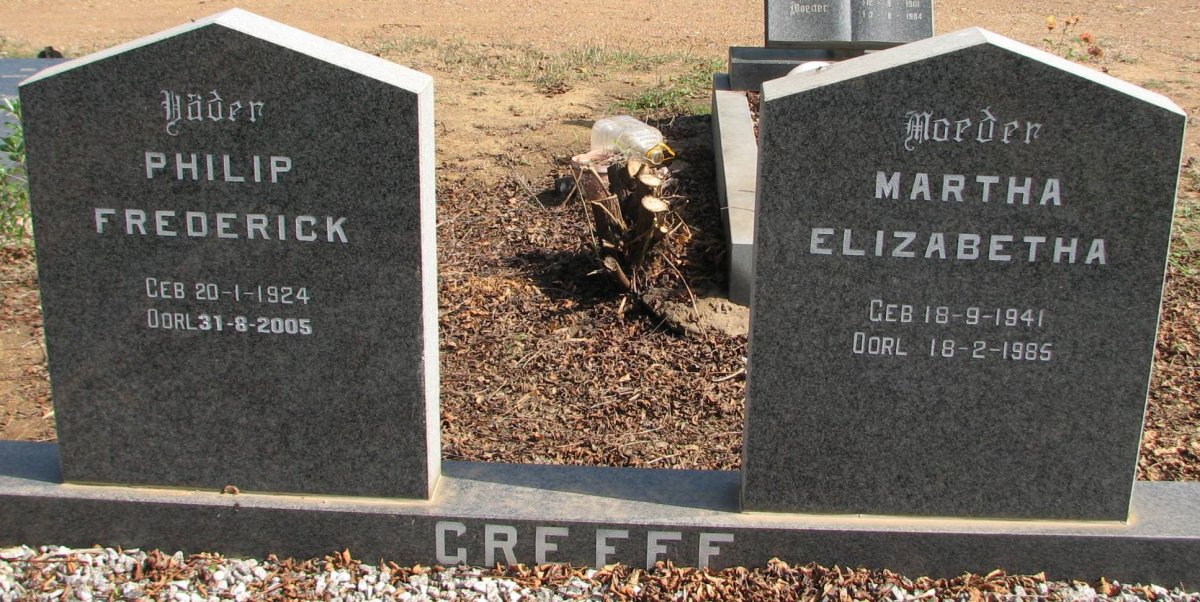 GREEFF Philip Frederick 1924-2005 &amp; Martha Elizabetha 1941-1985
