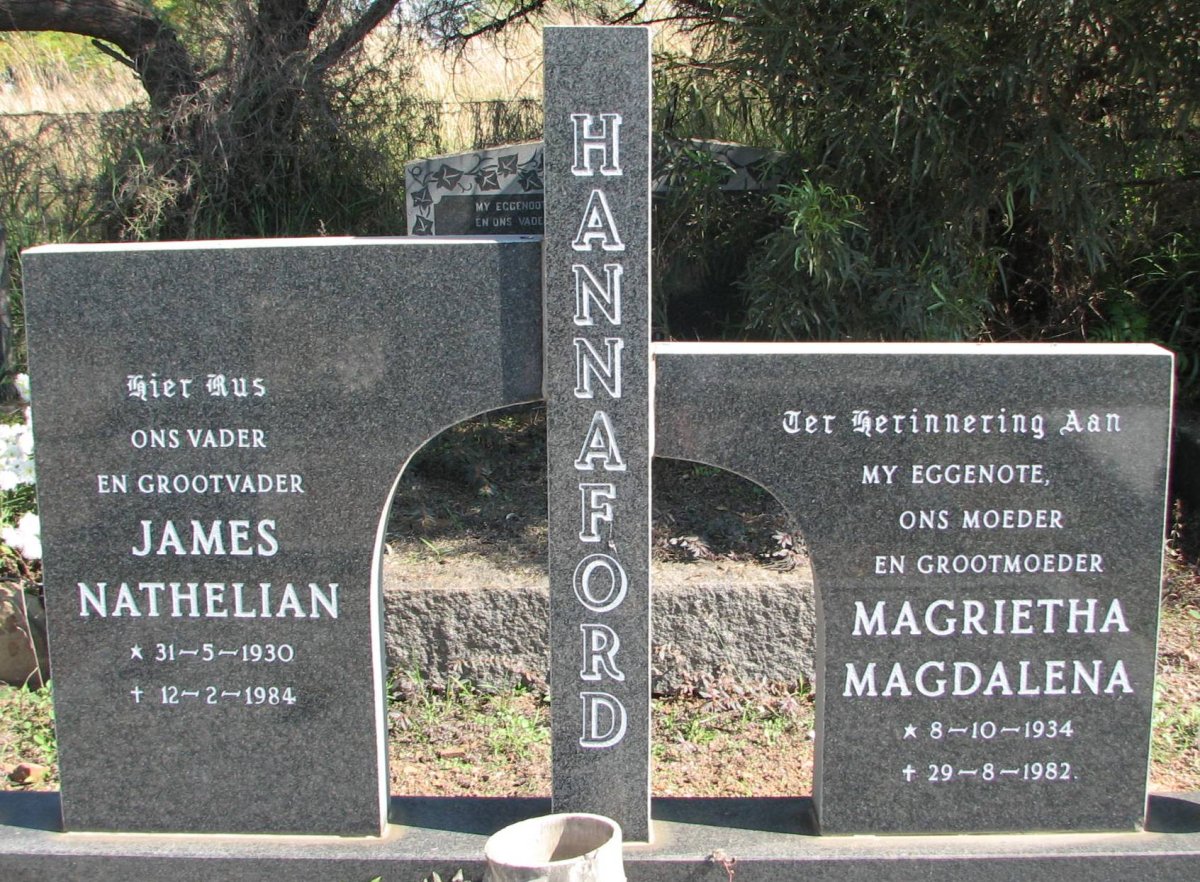 HANNAFORD James Nathelian 1930-1984 &amp; Magrietha Magdalena 1934-1982