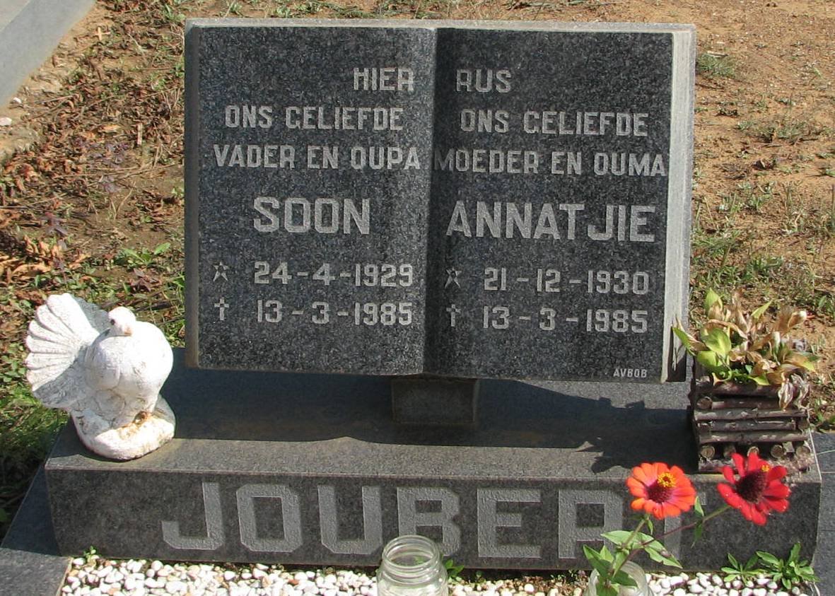 JOUBERT Soon 1929-1985 &amp; Annatjie 1930-1985