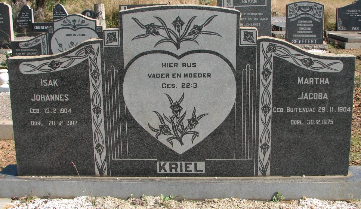 KRIEL Isak Johannes 1904-1992 &amp; Martha Jacoba BUITENDAG 1904-1975