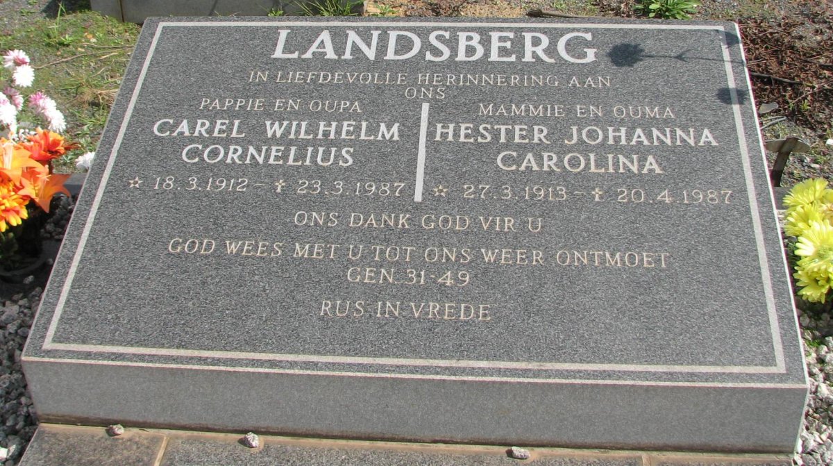 LANDSBERG Carel Wilhelm Cornelius 1912-1987 &amp; Hester Johanna Carolina 1913-1987