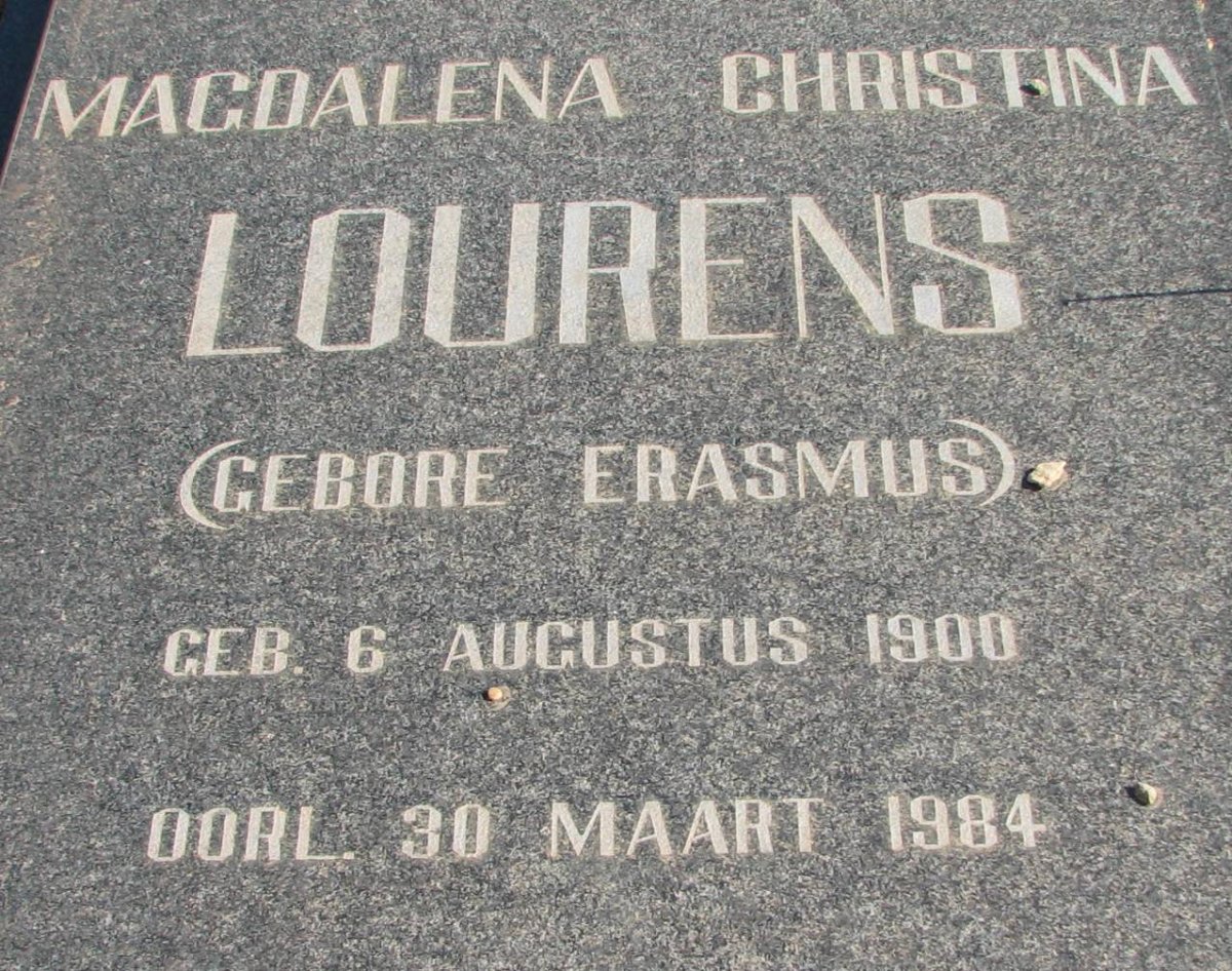 LOURENS Magdalena Christina nee ERASMUS 1900-1984