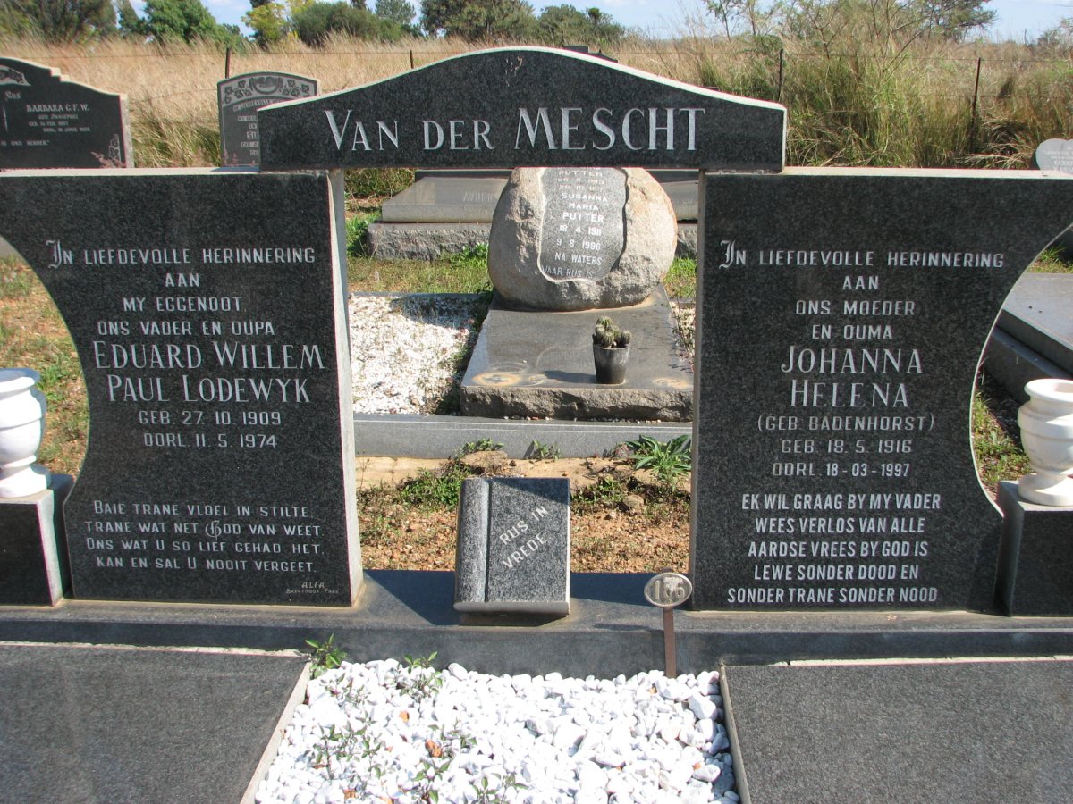 MESCHT Eduard Willem Paul Lodewyk, van der 1909-1974 &amp; Johanna Helena BADENHORST 1916-1997