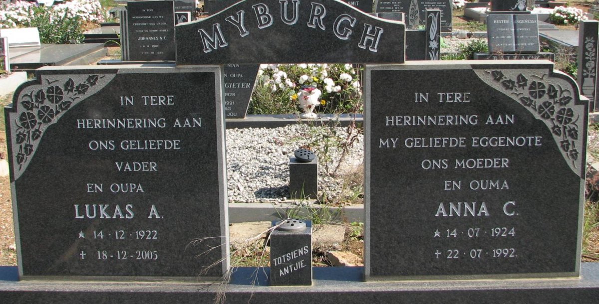 MYBURGH Lukas A. 1922-2005 &amp; Anna C. 1924-1992