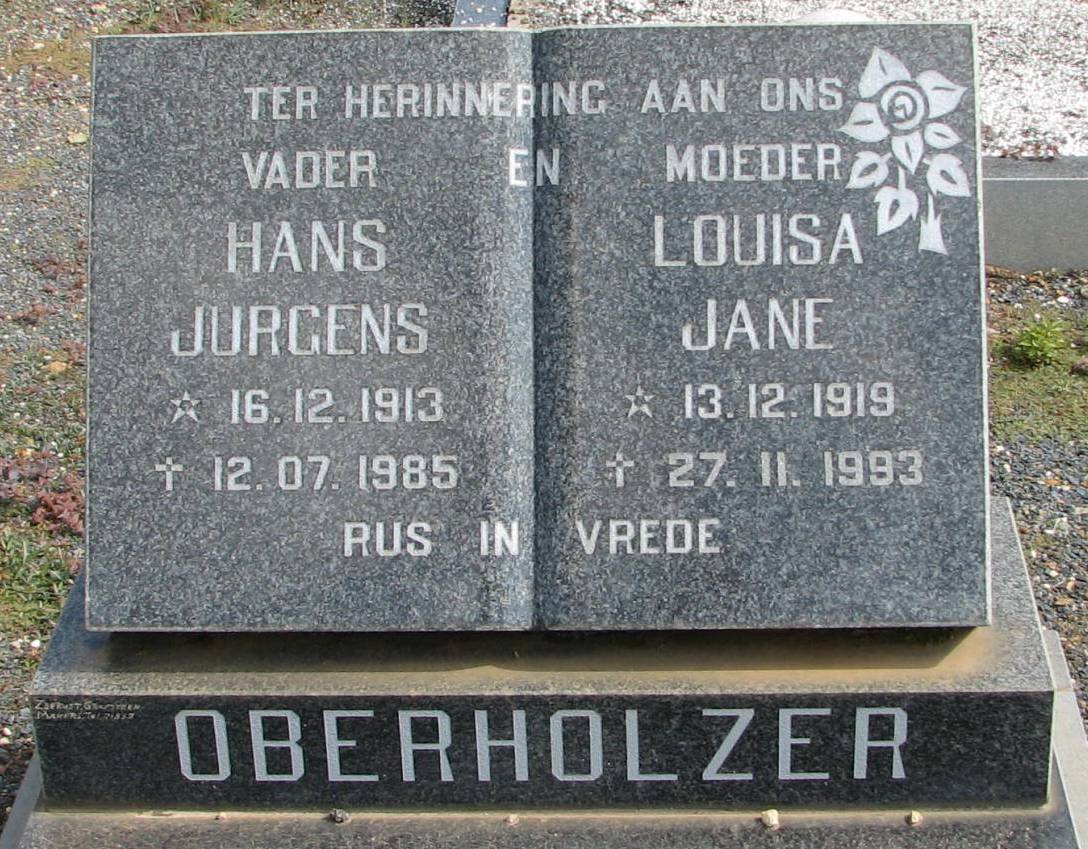 OBERHOLZER Hans Jurgens 1913-1985 &amp; Louisa Jane 1919-1993