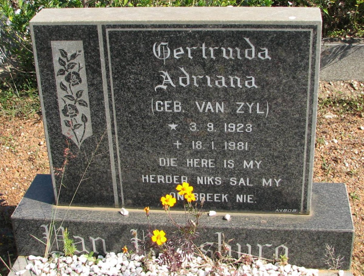 RENSBURG Gertruida Adriana, van nee van ZYL 1923-1981