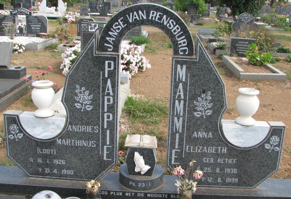 RENSBURG Andries Marthinus, Janse van 1926-1990 &amp; Anna Elizabeth RETIEF 1936-1999