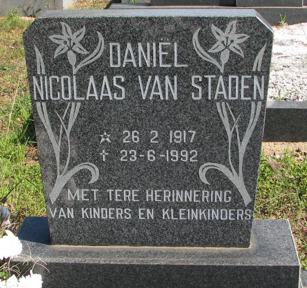STADEN Daniel Nicolaas, van 1917-1992