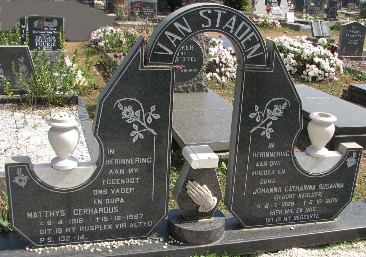 STADEN Matthys Gerhardus, van 1918-1987 &amp; Johanna Catharina Susanna KEULDER 1929-2001