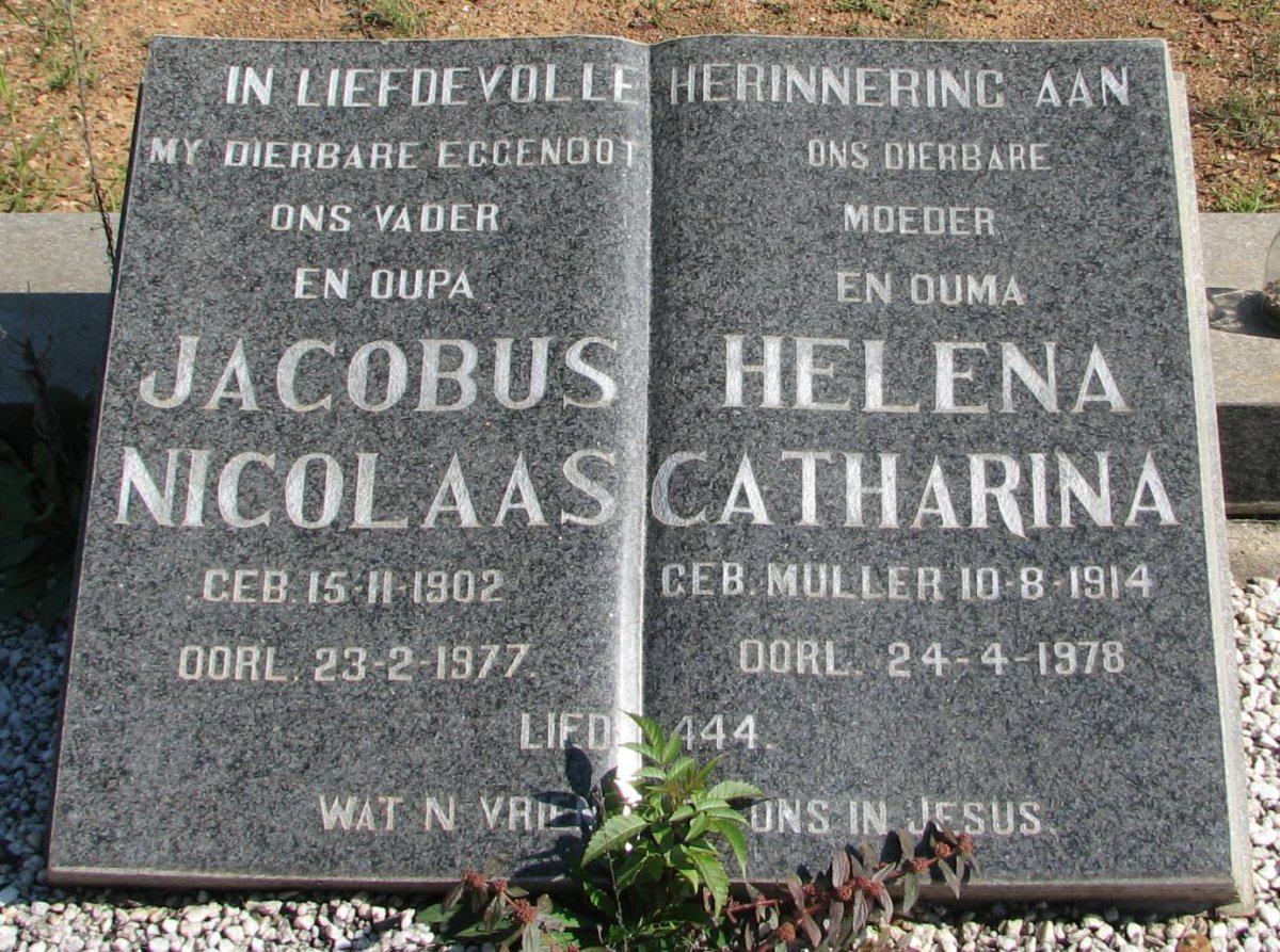 ? Jacobus Nicolaas 1902-1977 &amp; Helena Catharina MULLER 1914-1978
