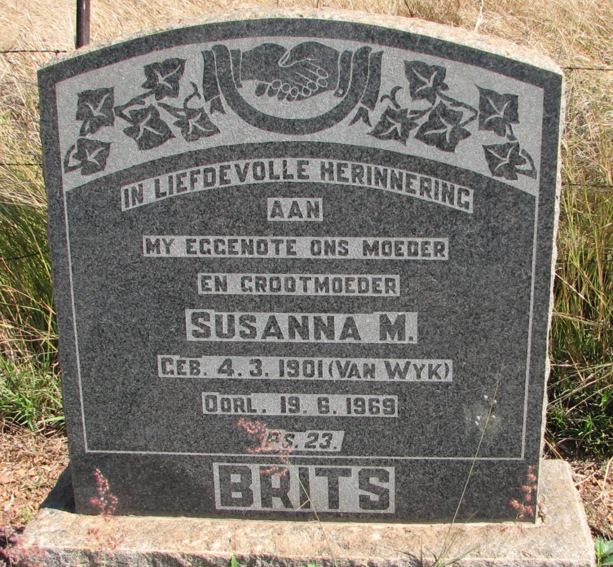 BRITS Susanna M. nee van WYK 1901-1969