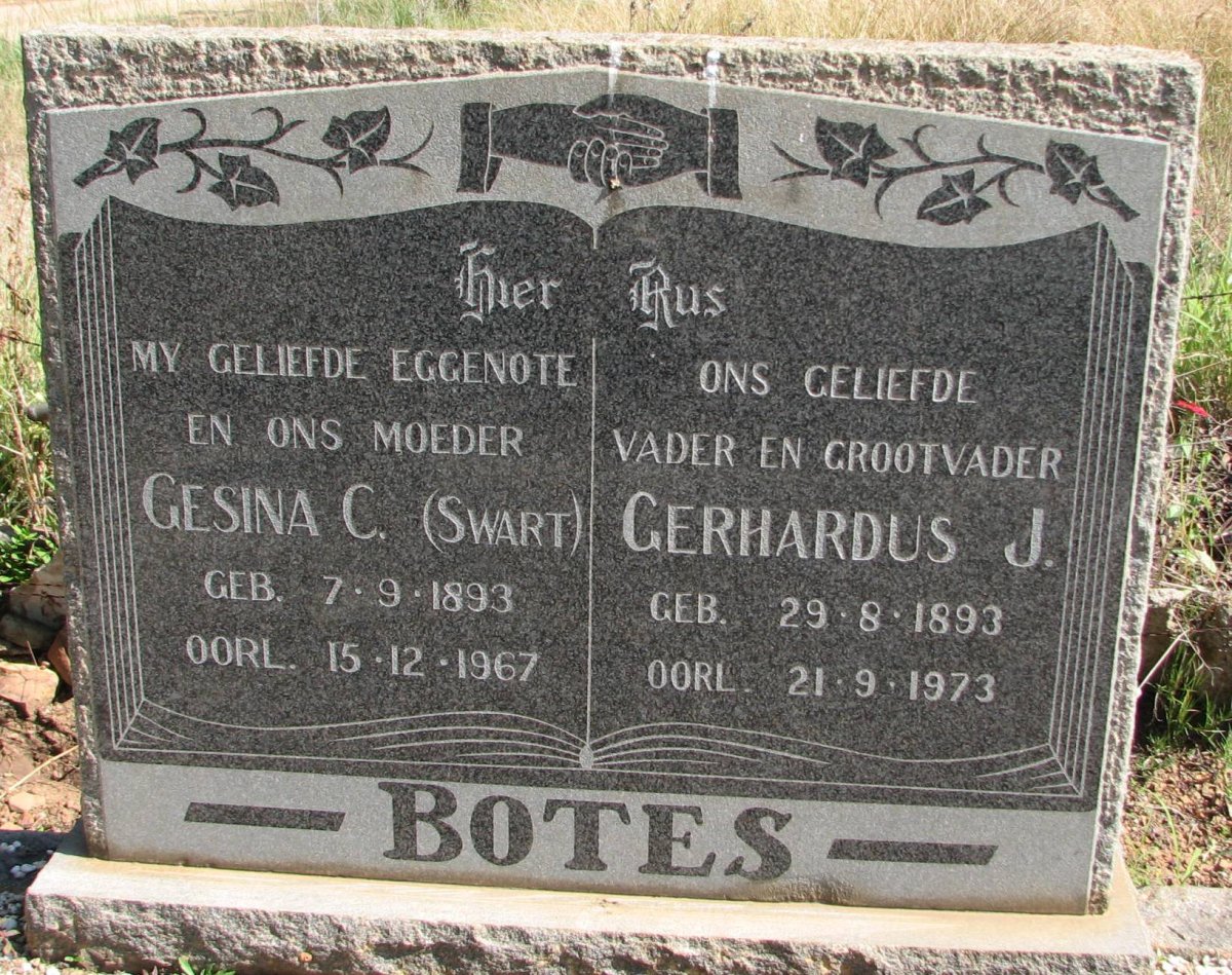 BOTES Gerhardus J. 1893-1973 &amp; Gesina C. SWART 1893-1967
