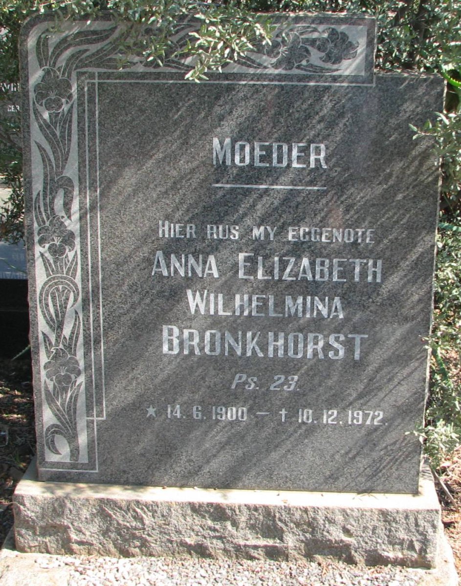 BRONKHORST Anna Elizabeth Wilhelmina 1900-1972