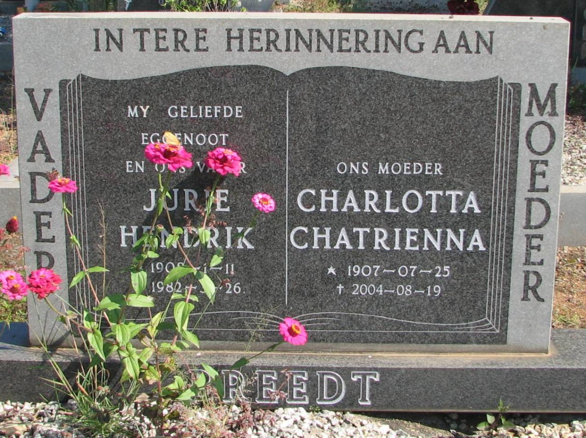 BREEDT Jurie Hendrik 1908-1982 &amp; Charlotta Chatrienna 1907-2004