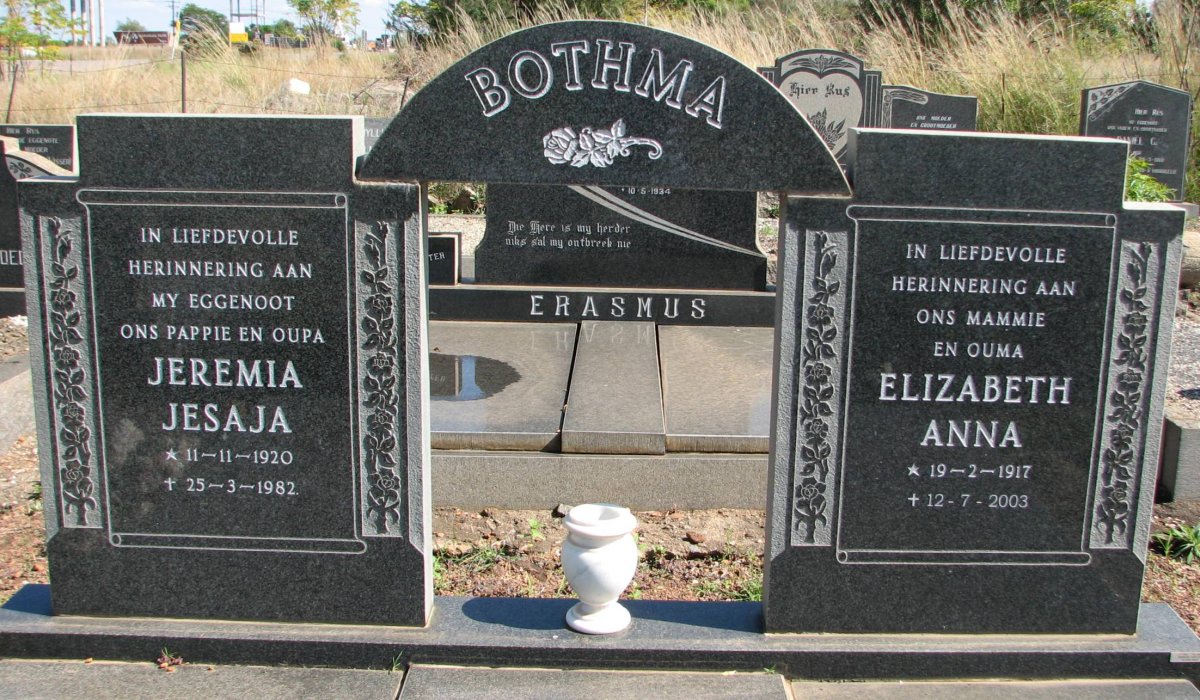 BOTHMA Jeremia Jesaja 1920-1982 &amp; Elizabeth Anna 1917-2003