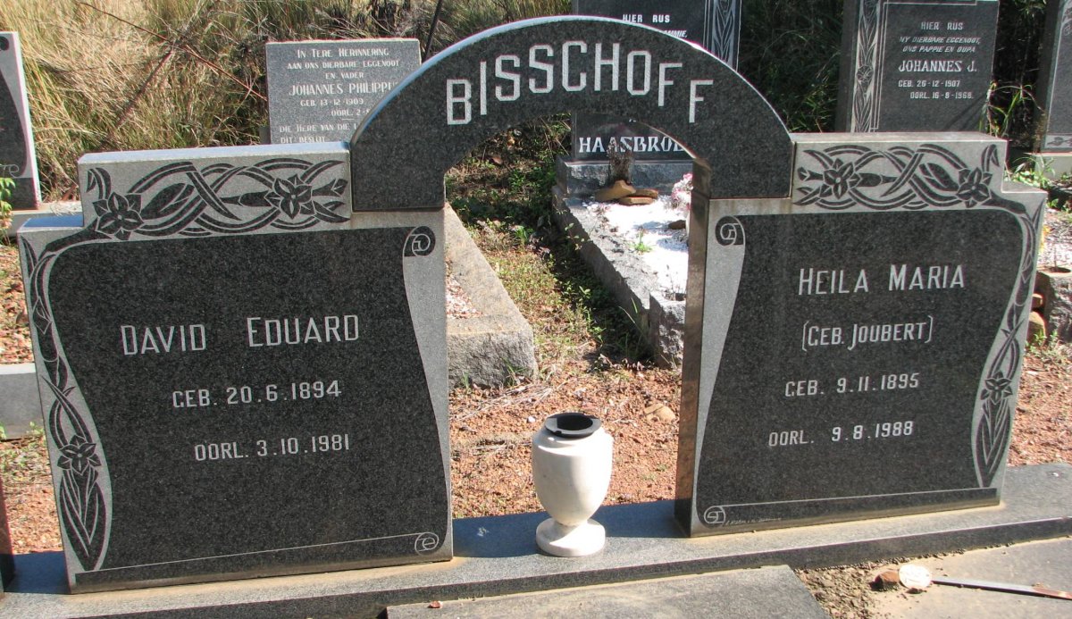 BISSCHOFF David Eduard 1894-1981 &amp; Heila Maria JOUBERT 1895-1988