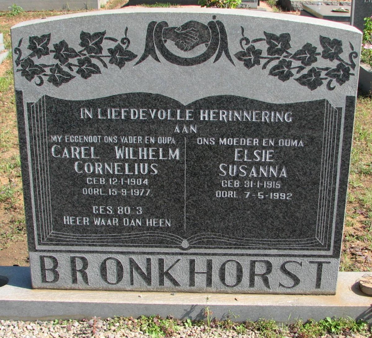 BRONKHORST Carel Wilhelm Cornelius 1904-1977 &amp; Elsie Susanna 1915-1992