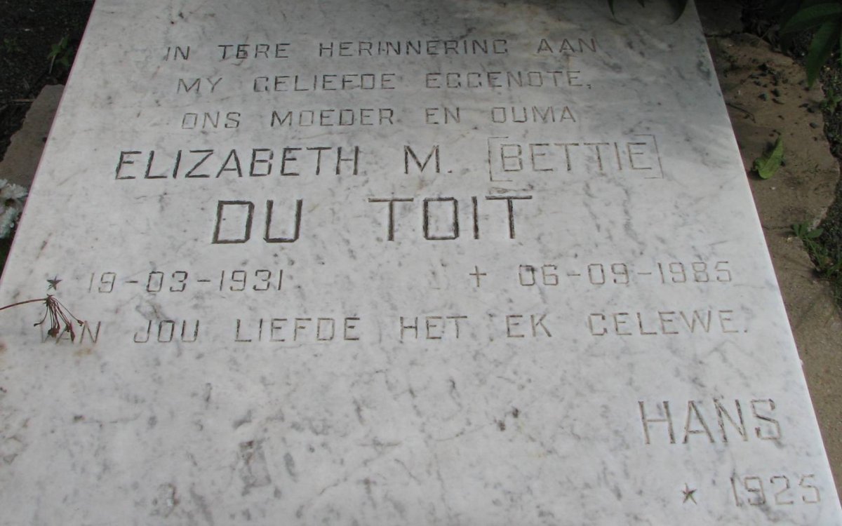 TOIT Elizabeth M., du 1931-1985