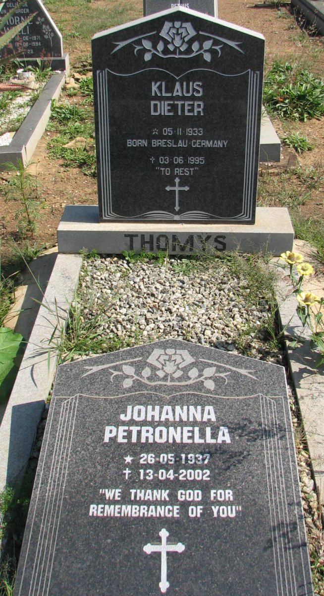 THOMYS Klaus Dieter 1933-1995 &amp; Johanna Petronella 1937-2002