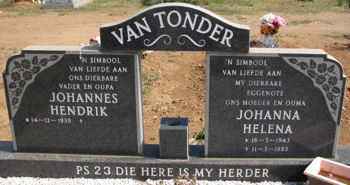 TONDER Johannes Hendrik, van 1938- &amp; Johanna Helena 1943-1985