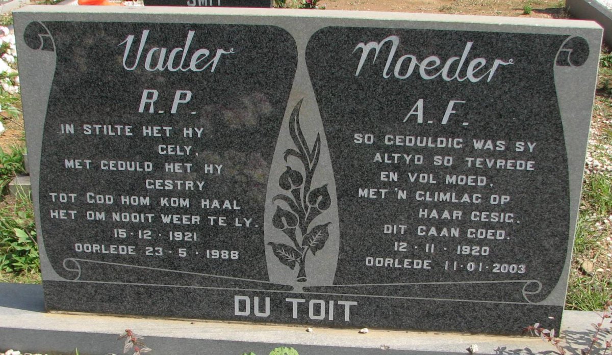 TOIT R.P., du 1921-1988 &amp; A.F. 1920-2003