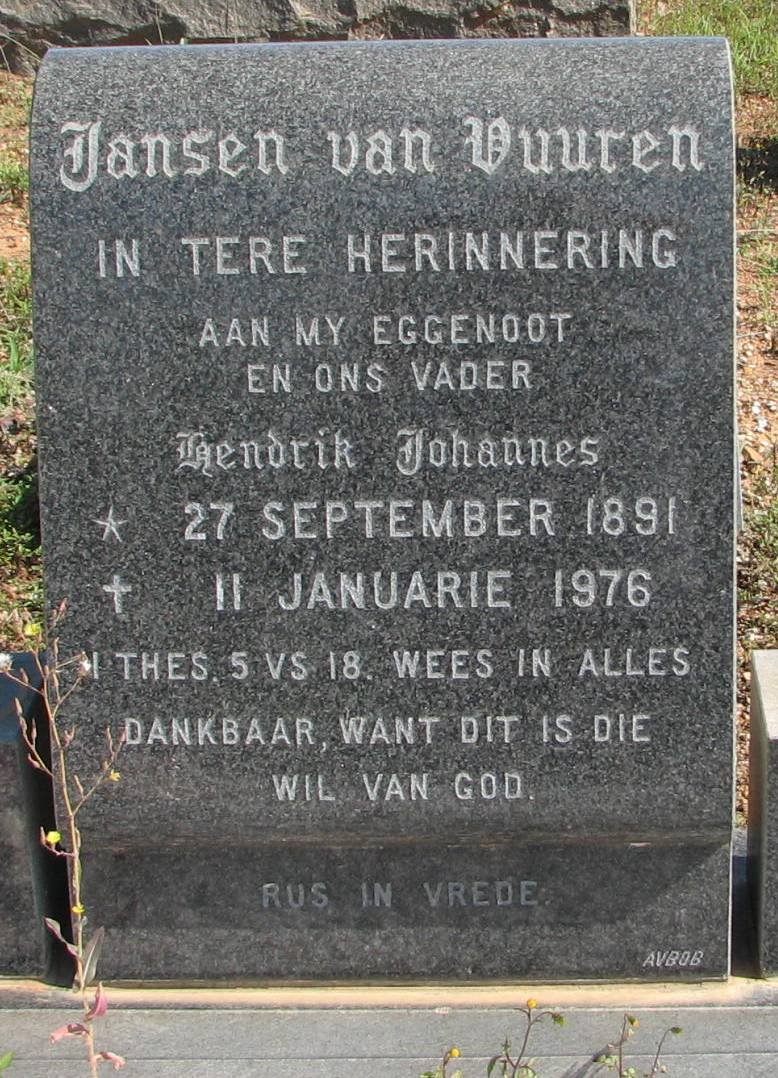 VUUREN Hendrik Johannes, Jansen van 1891-1976