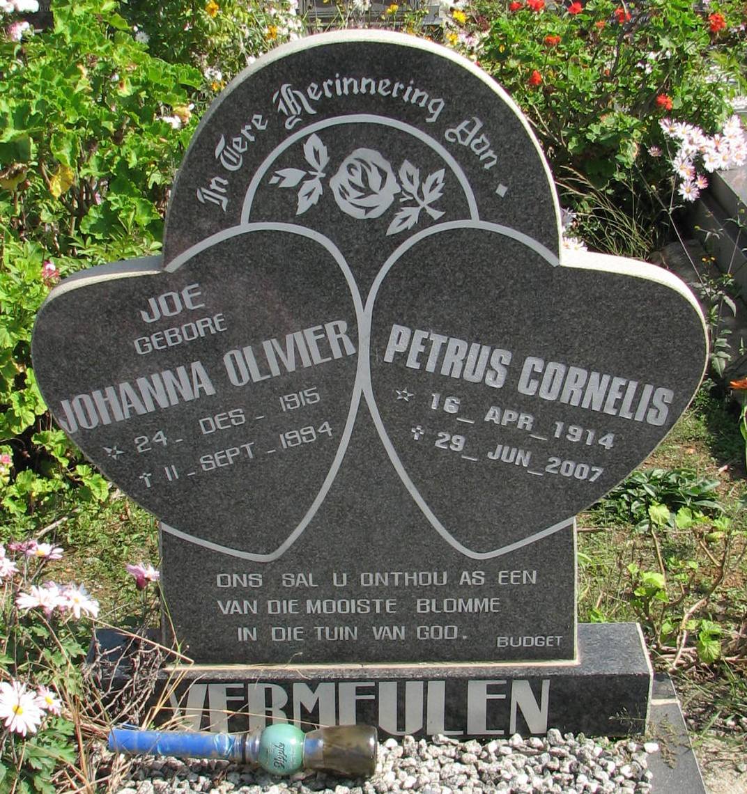 VERMEULEN Petrus Cornelius 1914-2007 &amp; Johanna OLIVIER 1915-1994