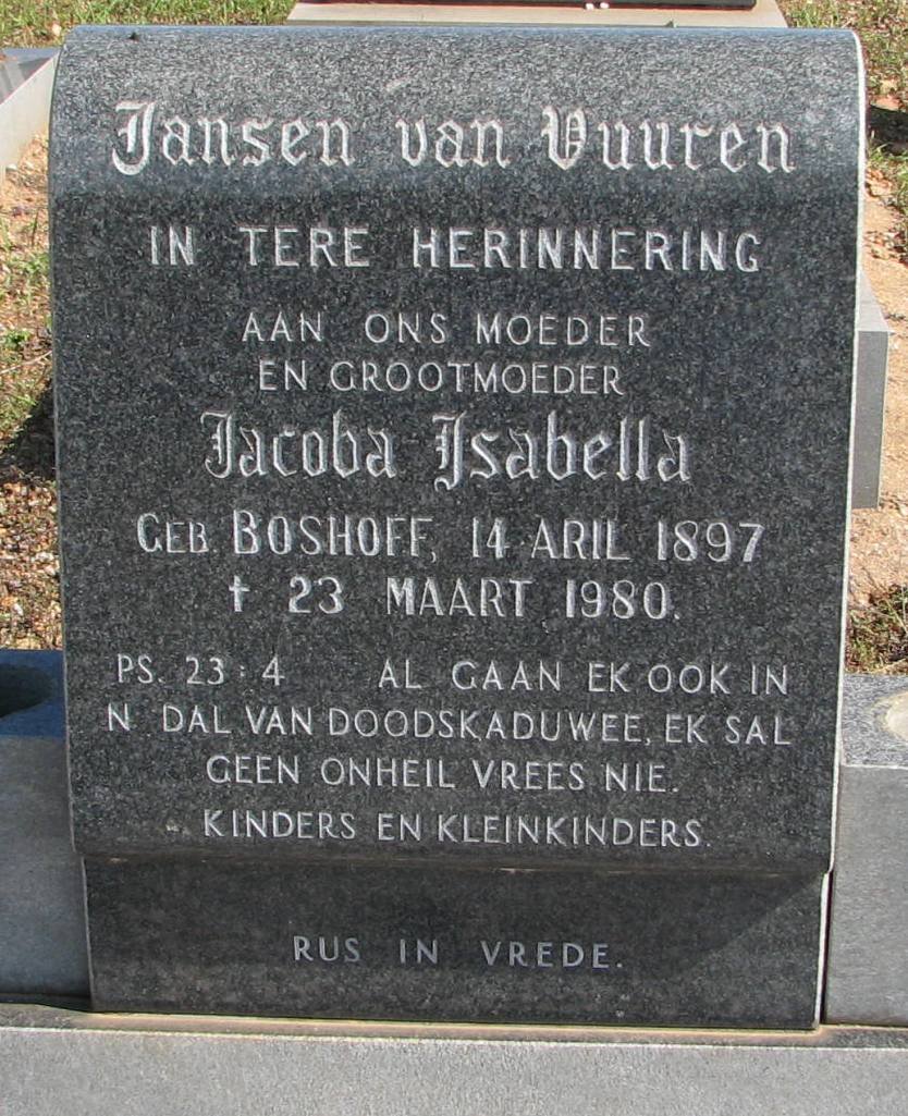 VUUREN Jacoba Isabella, Jansen van nee BOSHOFF 1897-1980