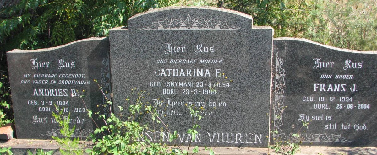VUUREN Andries B., Jansen van 1894-1968 &amp; Catharina F. SNYMAN 1894-1984 :: Jansen van VUUREN Frans J. 1934-2004