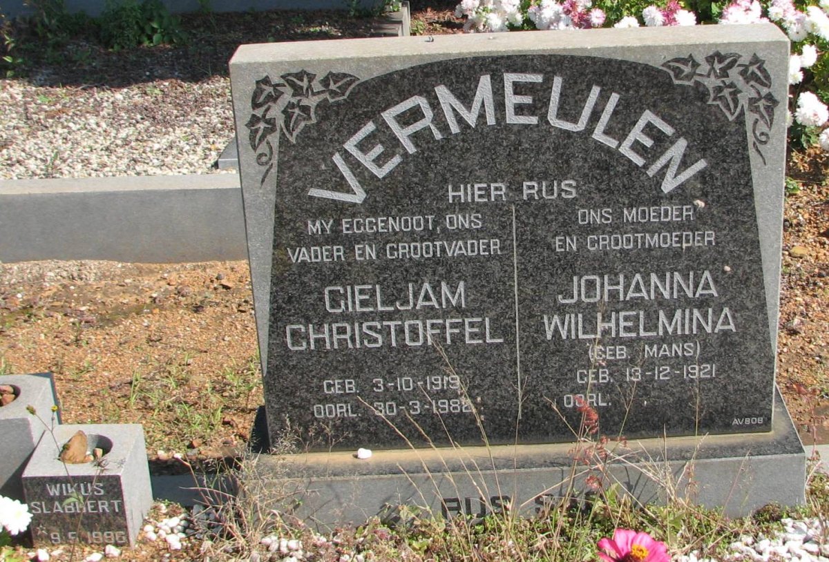 VERMEULEN Gieljam Christoffel 1919-1982 &amp; Johanna Wilhelmina MANS 1921-