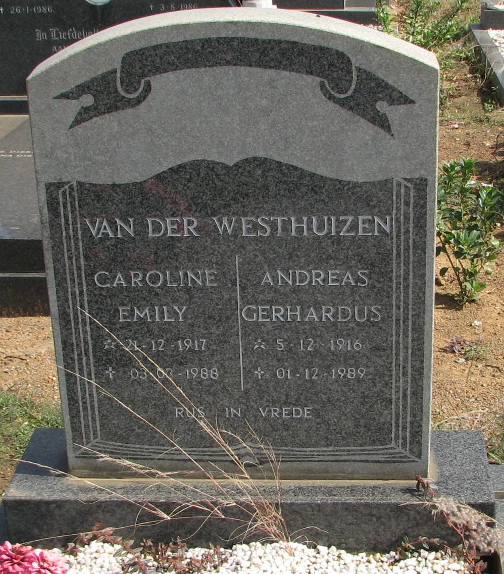 WESTHUIZEN Andreas Gerhardus, van der 1916-1989 &amp; Caroline Emily 1917-1988