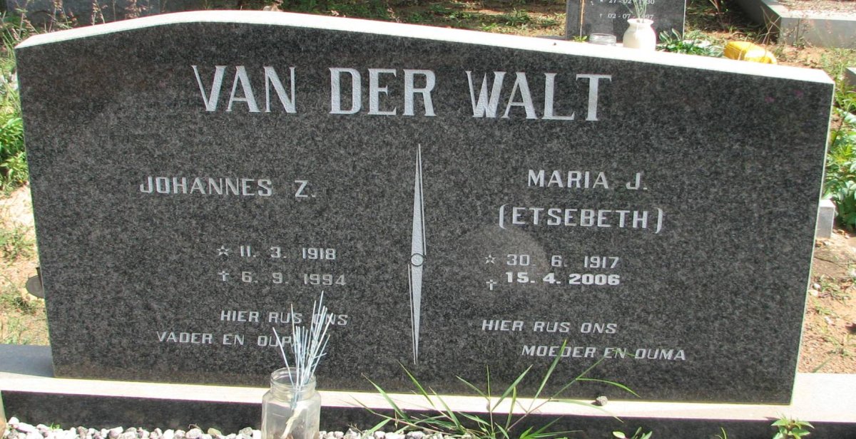 WALT Johannes Z., van der 1918-1994 &amp; Maria J. ETSEBETH 1917-2006