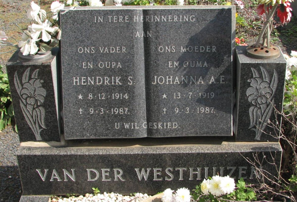 WESTHUIZEN Hendrik S., van der 1914-1987 &amp; Johanna A.E. 1919-1987