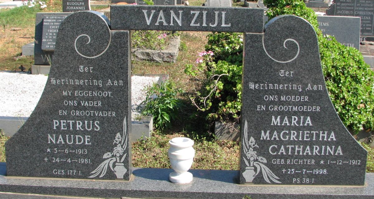 ZIJL Petrus Naude, van 1913-1981 &amp; Maria Magrietha Catharina RICHTER 1912-1998