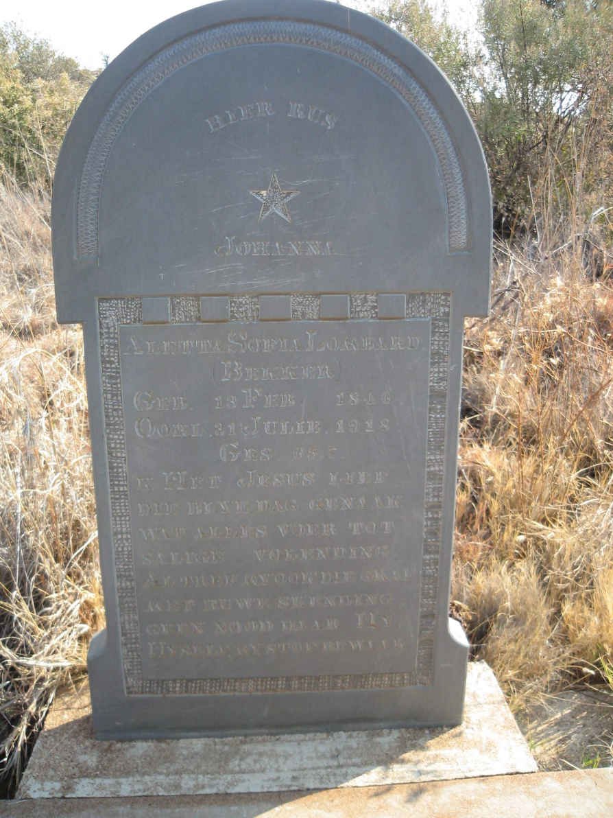 LOMBARD Johanna Aletta Sofia nee BEKKER 1846-1918