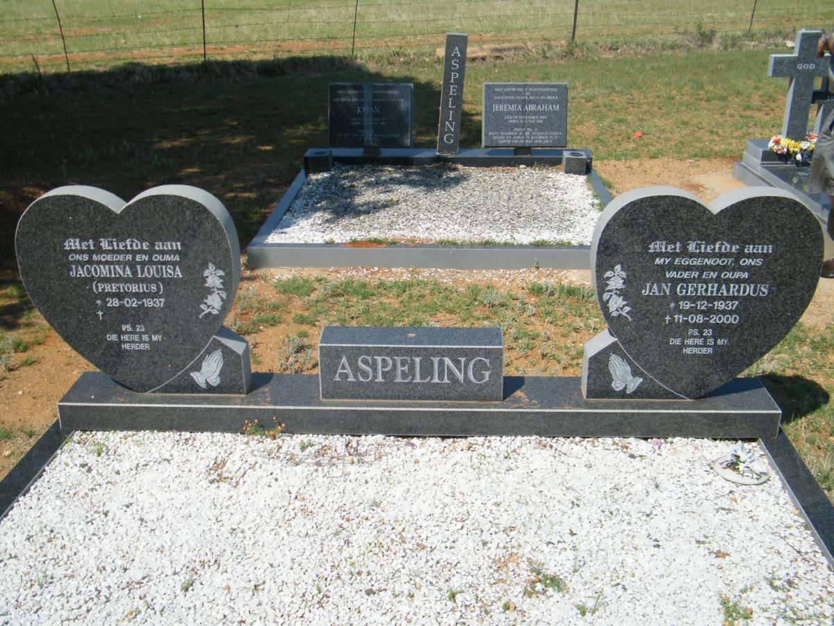 ASPELING Jan Gerhardus 1937-2000 &amp; Jacomina Louisa PRETORIUS 1937-
