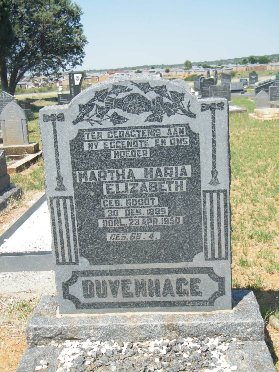 DUVENHAGE Martha Maria Elizabeth nee ROODT 1889-1950