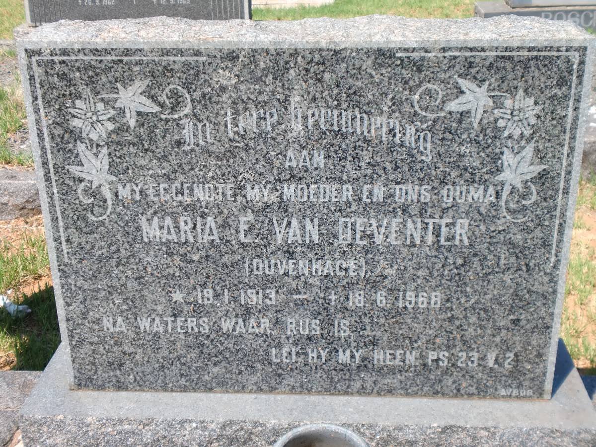 DEVENTER Maria E., van nee DUVENHAGE 1913-1968