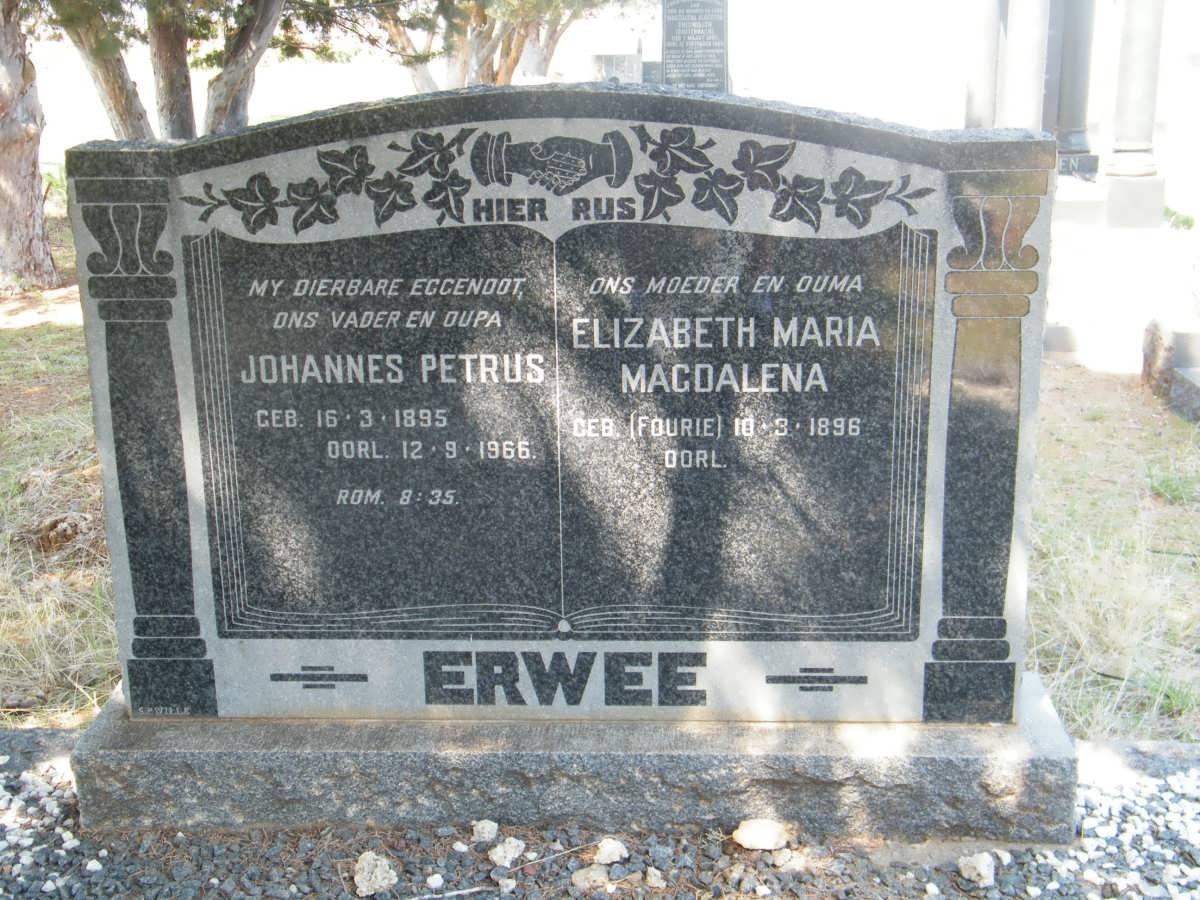 ERWEE Johannes Petrus 1895-1966 &amp; Elizabeth Maria Magdalena FOURIE 1896-